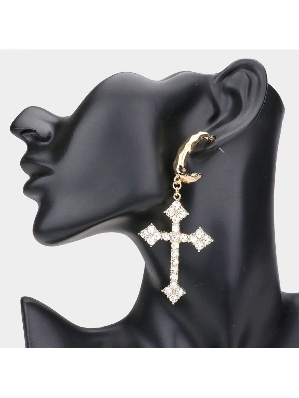 NEW Golden Embellished Statement Cross Hoop Earrings - Picture 1 of 8